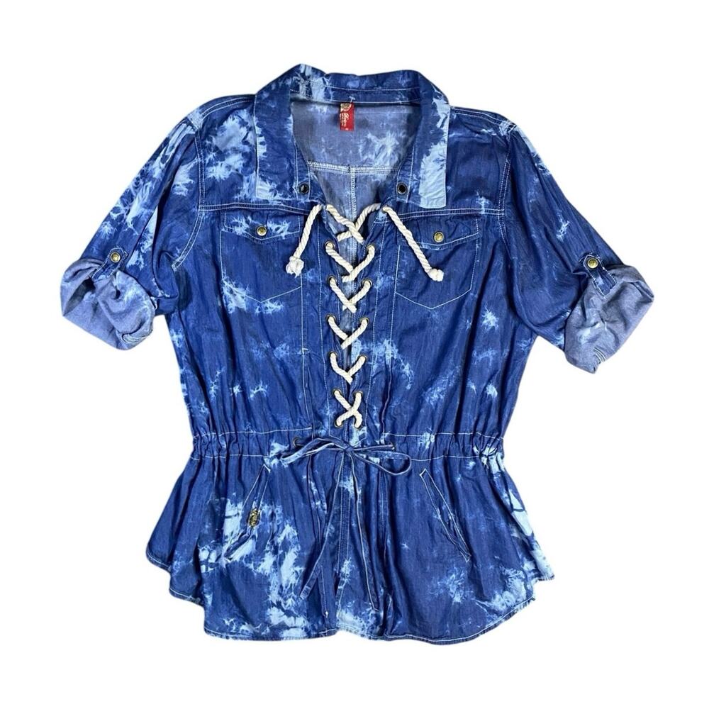Vintage Y2K Applebottom Tie-dye Lace-up Tunic Top - 3X